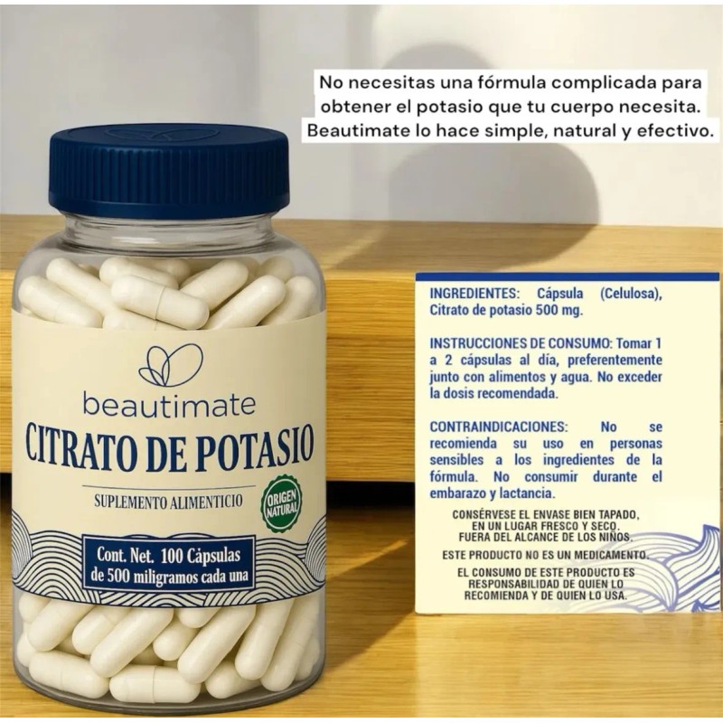 Pack Citrato Magnesio Potasio 100cáps Alta Absorción Natural Vegano Beautimate