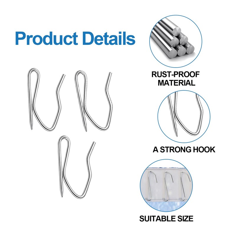 100Pcs Metal Curtain Hooks, FUNCYboo Drapery Pin Stainless Steel Hooks