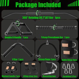 Lovind Cable Machine Attachment Set LAT Pulldown Attachments,Cable Machine Accessories for Home Gym Weight Workout Include LAT Pulldown Bar,Double D Bar, Tricep Rope,V Bar (Black-8 pcs)