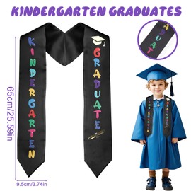 Kindergarten Graduation Stole for Kids, Unisex Satin Preschool Graduation Sash for Grad Ceremonies Decor Smooth & Reusable Keepsake Gift (Black)