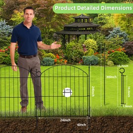 Decorative Garden Fence 24in (H) x10ft (L), 5 Pack No Dig Fence Animal Barrier for Dog with Lock, Arched Flower Bed Edging, Wire Border Panel Fencing for Yard Patio Outdoor Decor