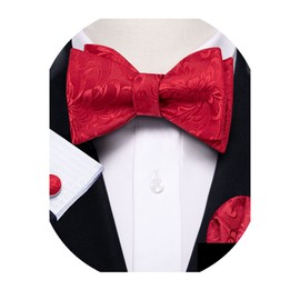 Barry.Wang Men Bow Tie Set Pocket Square Cufflink Silk Elegant Self Tied Tuxedo Paisley Bowtie Formal Wedding Party