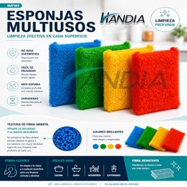 Fibra Esponja Multiusos de Colores para Cocina y Hogar; Esponjas de Limpieza para Lavar Trastes, Parrillas y Superficies de Baño (4 Pzs)