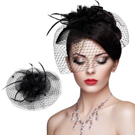 Nivofu Fascinators Hats,Tea Party Hats,Bridal Wedding Hat Mesh Feather Headpiece (Black)