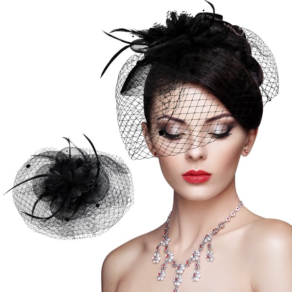 Nivofu Fascinators Hats,Tea Party Hats,Bridal Wedding Hat Mesh Feather Headpiece
