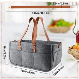 NCTNCX Filztasche, Filztasche groß, 38x23x18 cm Filztasche mit Herausnehmbaren Fächern, für Outdoor Trips, Picknick, Einkaufen, Aufbewahrung (Grau)