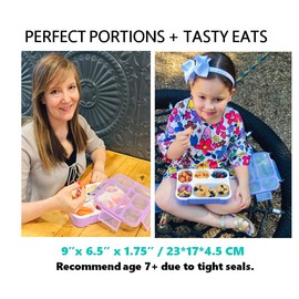 Bento Lunch-box for Girls Women in Purple, 6 Compartment Leakproof School Bentobox or Portion Container Boxes. BPA-Free, Pastel Lilac