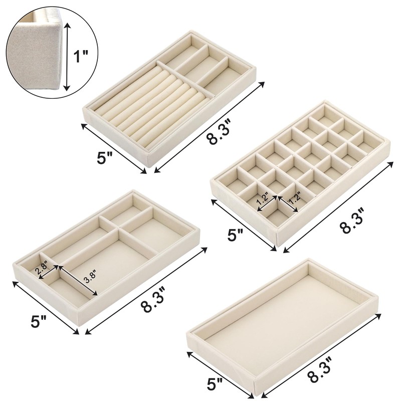 Elsjoy Set of 8 Velvet Jewelry Tray, Drawer Insert Divided