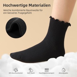 PRAOAHEI Women's Ruffle Socks, 6 Pairs, Crew/Medium High, Premium Cotton, Knitted, Soft, Breathable, Gift, black