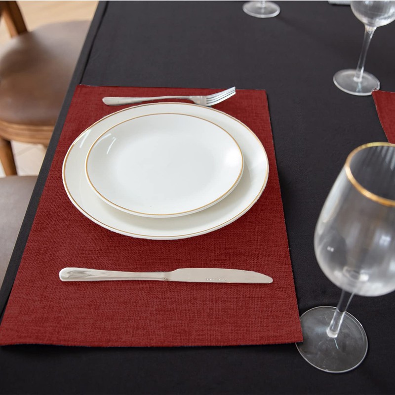 Linen Fabric Placemats Set of 4, Machine Washable, Heat Resistant,
