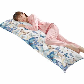 Light Blue Butterfly Body Pillow Case Long 59x19.7In Navy Butterfly Flower Plant Farmhouse Pillowcase Decorative Cushion Cover with Zipper for Couch Sofa Bedroom Living Room