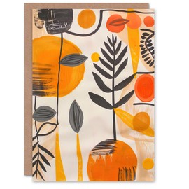 Artery8 Greeting Card Mid Century Modern Abstract Plant Lover Painting Blank For Him Or Her Art Birthday Card