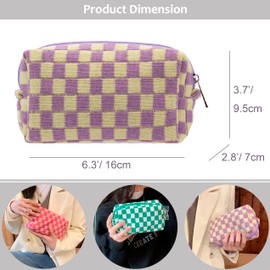 PAZIMIIK Checkered Makeup Bag for Purse Portable Zipper Make Up Pouch Small Cosmetic Case for Travel Accessories (2PCS Purple)
