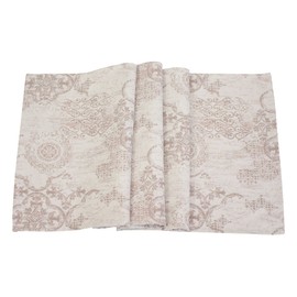 FRANK FLECHTWAREN Table Runner Ornament, Cream Base Fabric, Delicate Baroque Look in Rose, 74% Polyester, 26% Cotton, Dimensions: 40 x 140 cm