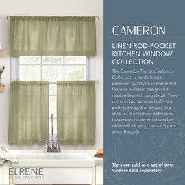 Elrene Home Fashions Cameron - Cortinas de Lino con Nivel, 30 Pulgadas de Ancho x 24 Pulgadas de Largo Cada una (Juego de 2 Niveles), Verde Salvia