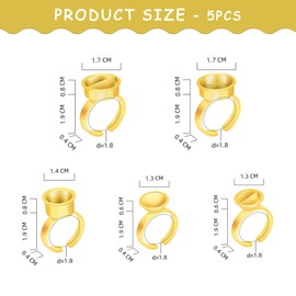 5Pcs Non-Slip Eyelash Extension Glue Ring Stainless Steel Metal Ring Base Cups Durable Metal Ink Pigment Cup Portable Eyebrow Tattooed Ring Cup for Tattoo
