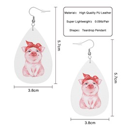 Vosach Pink Pig Teardrop Earrings For Women Friends Funny Pig Pet Piggy Wearing Bandana Dangle Earrings Water Drop Earrings Leather Earrings