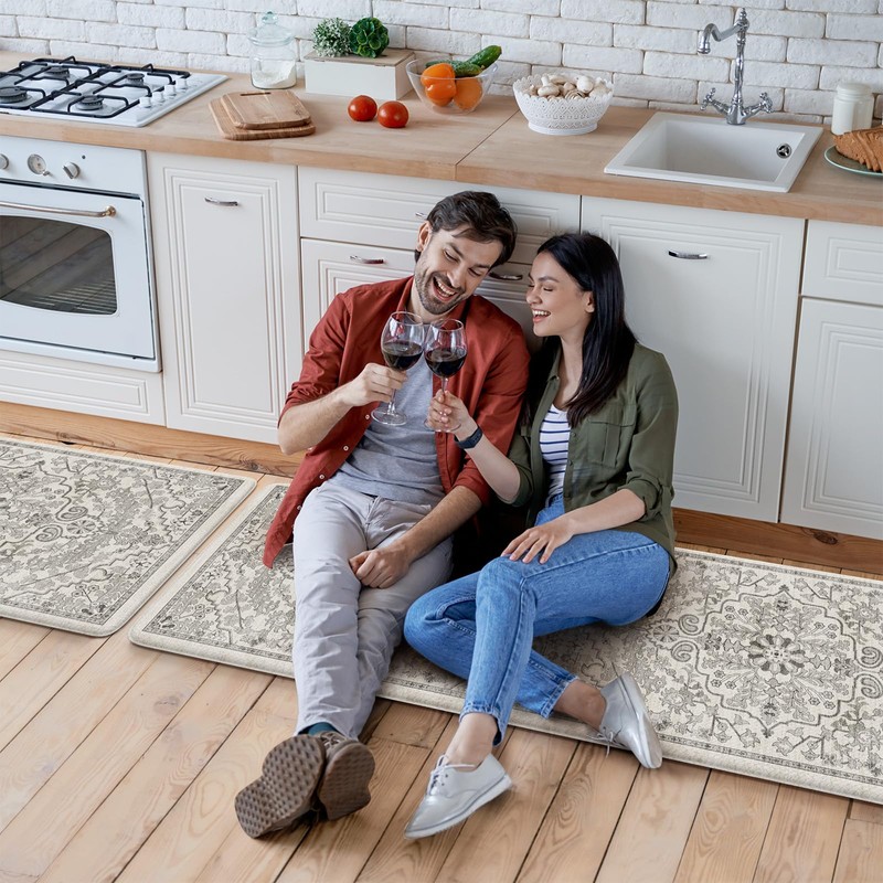 KIMODE Kitchen Mats Cushioned Anti Fatigue, 20"x47"+20"x32" Farmhouse Kitchen Rugs