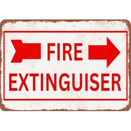 METAL SIGN - Fire Extinguisher Right Arrow - Vintage Rusty Look