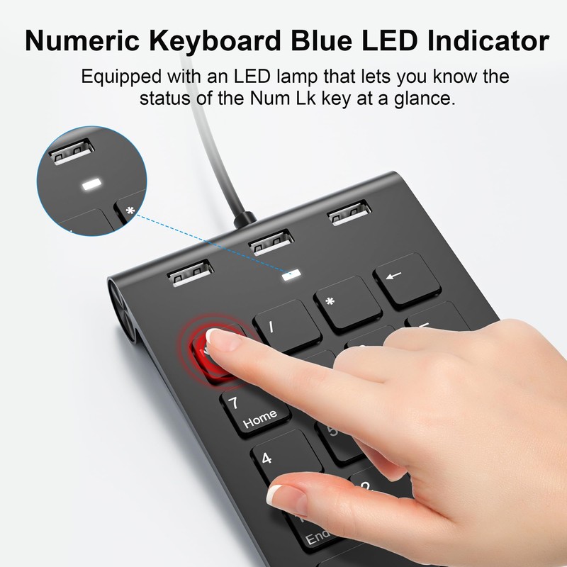 Suejezt 18 Key Wired Numeric Keypad with 3 Port USB