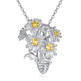 TANGPOET Daisy Necklace for Women 925 Sterling Silver Gold Daisy Flower Pendant for Girls, Birthday Jewellery Gifts for Her Horticulture Enthusiasts, Sterling Silver