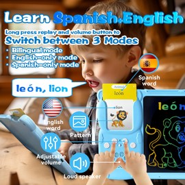 KILOGOGRAPH Talking English & Spanish Flash Cards Y5 - Bilingual 510 Sight Words, Toddler Pocket Speech, 8" LCD Writing Tablet for Kids 3 4 5 6 7 8 9, Drawing Sketch Pad, Autism Toys for Boys (Blue)