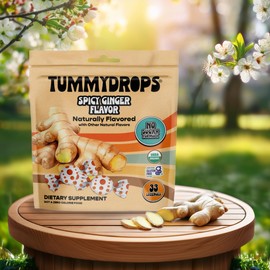 Tummydrops, No Sugar Spicy Ginger Flavor, Gluten Free & Vegan, 33 Individually Wrapped Organic Ginger Lozenges Made with Organic Monkfruit