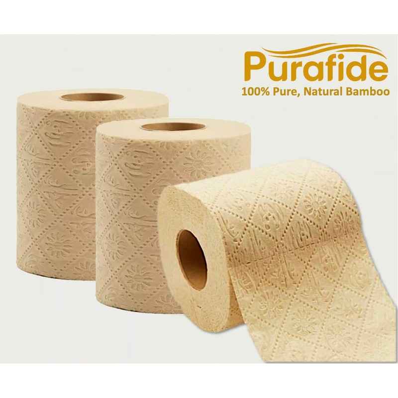 Purafide 100% Bamboo, thick 3-ply toilet paper, tree-free, unbleached, sustainable,