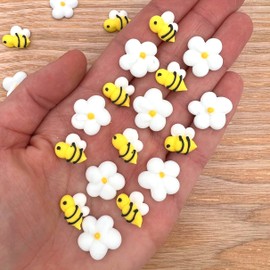 16 Icing Bees and Daisies | Mini Icing Bees| Edible Daisies | Icing Flowers | Bee Sprinkles | Custom Sprinkles | Sprinkle Mix | White Flowers | Royal Icing Shapes | Simply Sucré