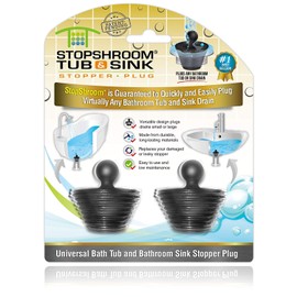 StopShroom Tub 2 Pack Universal Stopper for Bathtub and Bathroom Sink Drains, Black, 6-Pack