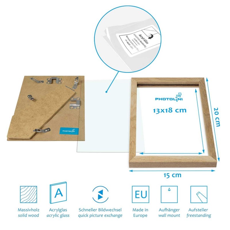 Photolini Narrow, Solid Oak Wood Picture Frames, 13 x 18