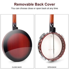 Kmise Banjo 5 String Banjos,Professional Full Size 38 Inch Open or Closed Back With Resonator, Bridge, Strings Pack, Finger Picks, Strap, Case, Tuner Accessories Set Gift Choice for Adults Beginner