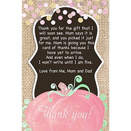 30 Thank You Cards Pumpkin Fall Autumn Girl Baby Shower or Baby Sprinkle Burlap Gold Glitter Pink Rustic + 30 White Envelopes
