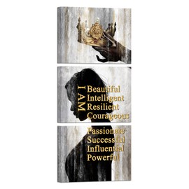 Apicoture Gold And Gray African American Wall Art Crown Paintings Wall Decor For Black Girl Room Motivational Framed Wall Art For Walls (12"x16"x3Panels)