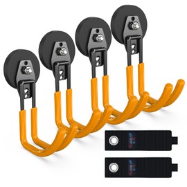 3-H Heavy Duty Magnet Garage Hooks 4 Pack, J Shape Strong Magnetic Hooks for Hanging Cordless Power Drill, Utility Magnetic Tool Holder for Metal Cabinet, Steel Pegboard, Toolbox, Garage(Orange)