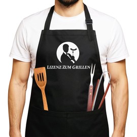 MoonWorks® BBQ Apron for Men with Saying "Hier grillt der Chef persönlich" [German Language] Hipster Grilling, Cotton Apron, Kitchen Apron, Licence for grilling black
