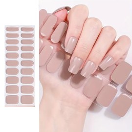 Pegatinas de Gel Semicurado para Uñas de 20 stickers por set con Lima de Uñas y Palillo para Cutículas, uso con lampara UV - Variedad de colores solidos a elegir. (Nude)