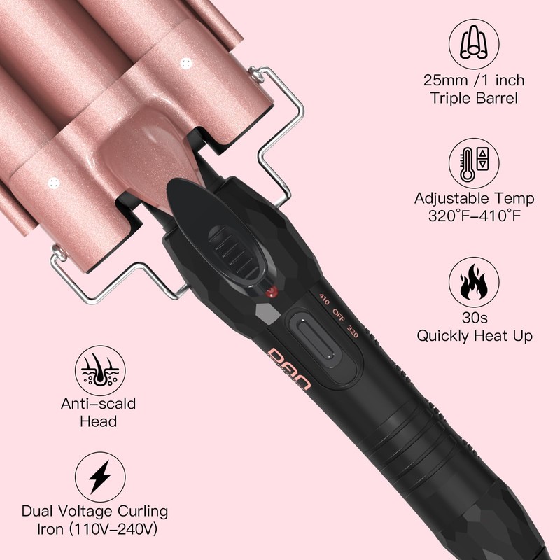 DAN Technology 3 Barrel Curling Iron Hair Crimper for Women,