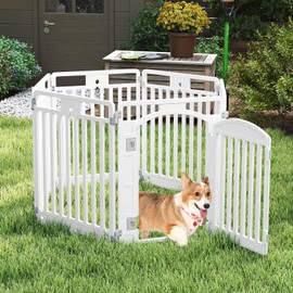 Giantex 6 Panel Dog Playpen, 32'' Tall Plastic Pet Fence with Lockable Door, Indoor Outdoor Portable Dog Exercise Pen for Medium Dogs, Expandable & Configurable into Square or Rectangle