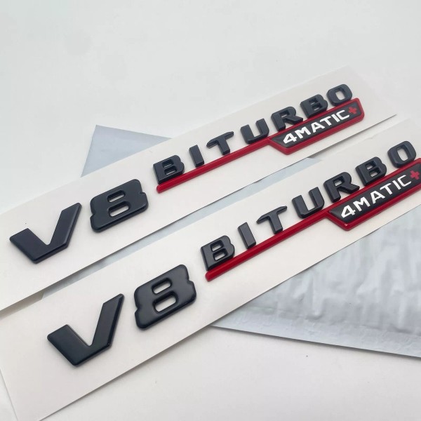 Unbranded V8 BiTurbo 4Matic+ Emblem Side Fender 3D Black Red