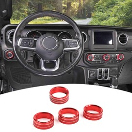 PDKLIN for Jeep JL AC/Radio/Headlight Knob Cover Trim Ring for Jeep Wrangler JL JLU Gladiator JT 2018-2024 Red Interior Accessories 4pcs