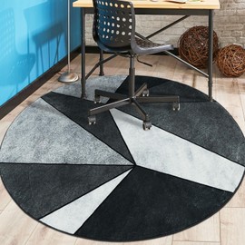 Betadistor Grey Round Rug Living Room - 90CM Non Slip Short Pile Geometric Rug 402-01090