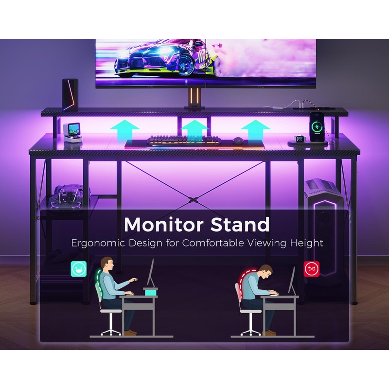 ODK 55 Inches Gaming Desk with LED Lights, Computer Desk