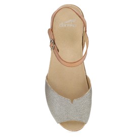 Dansko Cass Peep-Toe Wedge Sandal for Women –Low Profile Wedge with Arch Support, Adjustable Fit for Walking Comfort Platino/Tan 7.5-8 M US