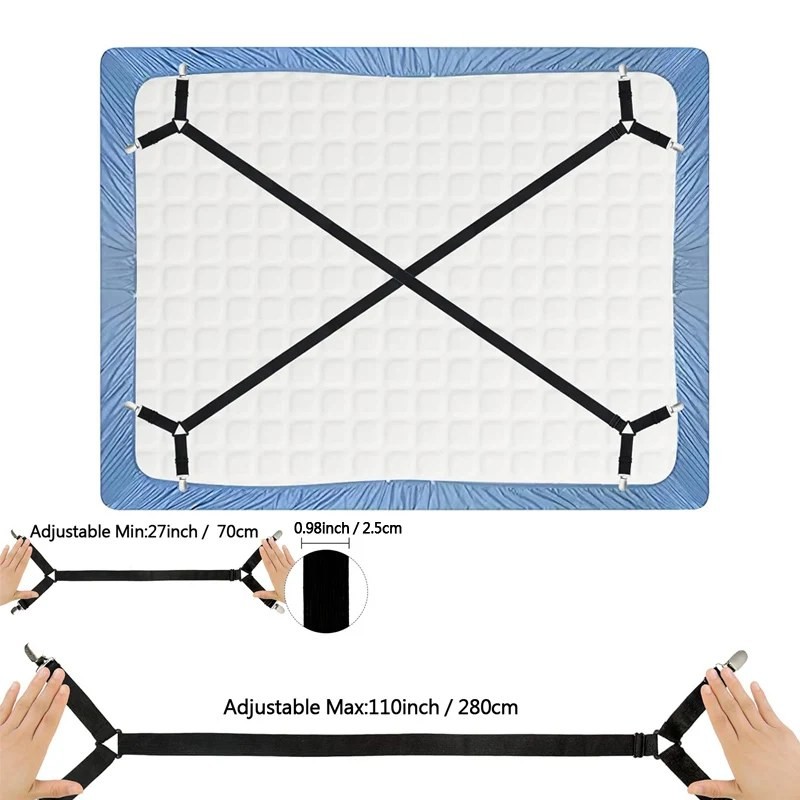 OrganiMax Bed Sheet Clips Fastener – Adjustable Elastic Straps for