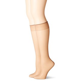 No nonsense Women's Knee High Pantyhose with Sheer Toe 2-Pack, Tan, One Size