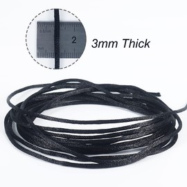 Tenn Well 3mm Satin Cord, 328 Feet Silky Nylon Rattail Cord for Macrame Projects, Dream Catchers, Chinese Knotting, Arts and Crafts Black