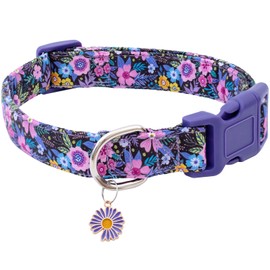 Faygarsle Cotton Dog Collar Cute Dog Collars for Small Medium Large Dogs Purple Floral Colored Options Soft and Fancy Pet Collars for Girls Flower Pattern for Girl Dog Collar XS
