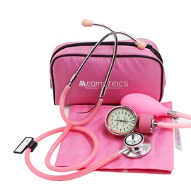 MEDIMETRICS | Kit Baumanómetro Aneroide + Estetoscopio Dúplex De Lujo (Rosa)