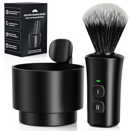 KAUGIC Shaving Brush with Bowl, Synthetic Bristles, Fast Spin-Drying, IPx6 Waterproof, Black